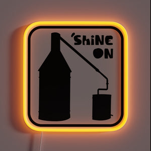 Vintage-inspired neon sign featuring Pot Still Moonshine logo in RGB.