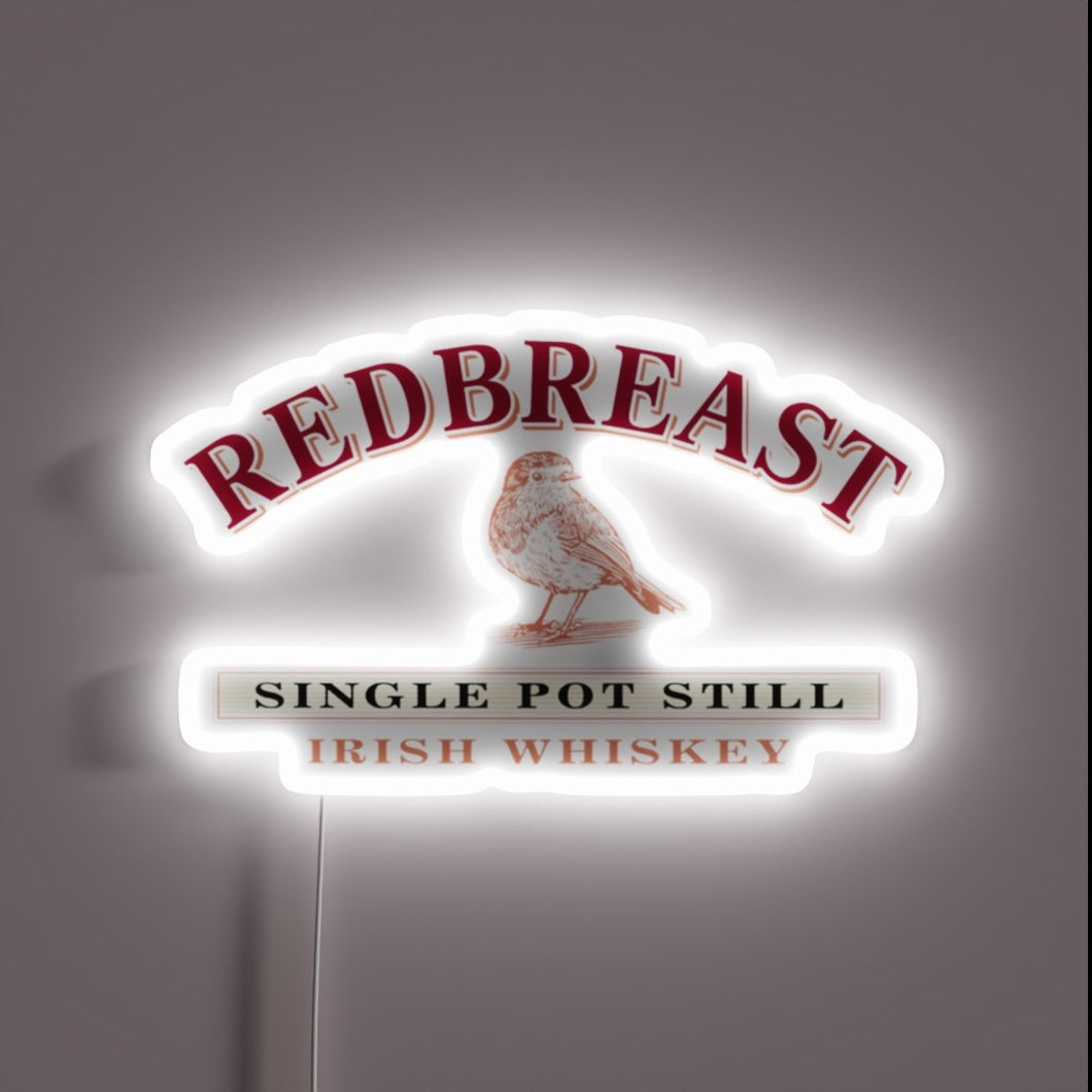 Illuminated Redbreast Distillery Logo in Vibrant RGB Neon Lighting