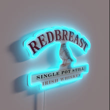 Load image into Gallery viewer, Ireland&#39;s finest redbreast whiskey distillery logo illuminated in vibrant rgb neon.