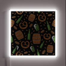 Load image into Gallery viewer, Oktoberfest Celebration Illuminated Sign Featuring Pretzels and Beer Design.