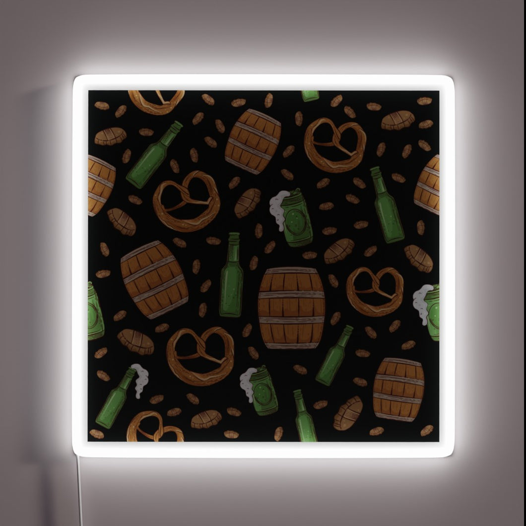 Oktoberfest Celebration Illuminated Sign Featuring Pretzels and Beer Design.