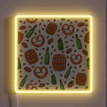 Load image into Gallery viewer, Vibrant neon sign featuring pretzels and beer design.