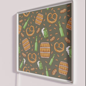 Vibrant Neon Oktoberfest Sign with Pretzels and Beer Accents