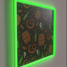 Load image into Gallery viewer, Vibrant Forest Green Neon Sign Features Oktoberfest Pretzel Beer Illustration
