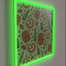 Load image into Gallery viewer, Vibrant neon bar decor featuring pretzel beer Oktoberfest pattern