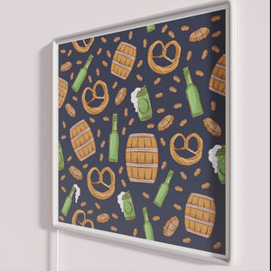 Glowing Neon Oktoberfest Sign Featuring Pretzels and Beer Illustrations