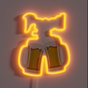 Vibrant RGB lights illuminate authentic Oktoberfest atmosphere and traditional German beers.