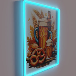 Traditional German Cheers and Good Times illuminated with colorful neon lights.