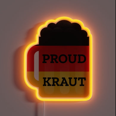 Traditional German beer mug with vibrant RGB neon sign design