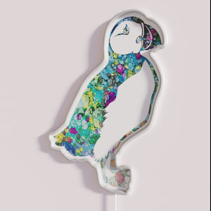 Vibrant RGB LED neon art decor featuring colorful puffin illustrations online