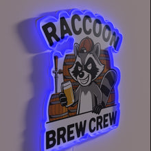Load image into Gallery viewer, Whimsical raccoon-themed bar sign in colorful RGB neon lighting