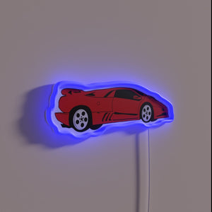 Vibrant red Lamborghini Diablo neon sign with colorful RGB lighting.