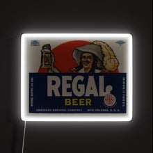Load image into Gallery viewer, Regal Beer RGB neon sign, front view lit, printed on acrylic