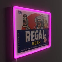 Load image into Gallery viewer, Regal Beer RGB neon sign, side view lit showing the depth of the acrylic sign