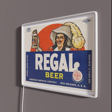 Load image into Gallery viewer, Regal Beer RGB neon sign, side view with lights off showing acrylic backing and LED tube