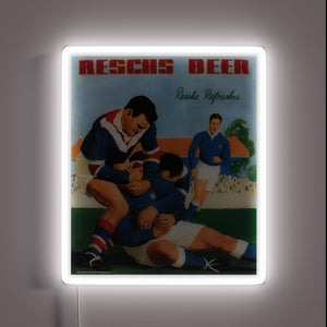 Vintage sportsmen in a playful 1930s-era beer advertisement ambiance.