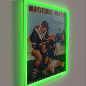 Vintage Recht's Beer 1930s Footballers Headlock Retro Neon Sign Artwork.