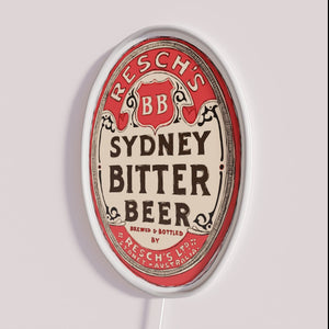 Neon RGB beer bar decor with Resch's Bitter branding illumination