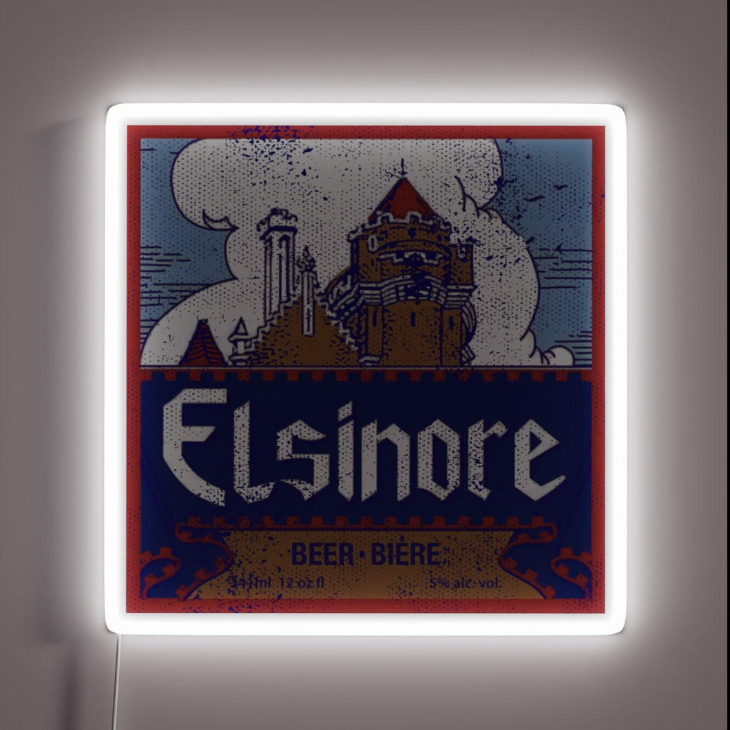 Vintage neon beer sign advertising Elsinore retro flavor since 1983.