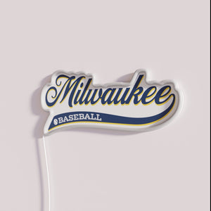 Retro vintage script Milwaukee baseball team logo neon signage decoration