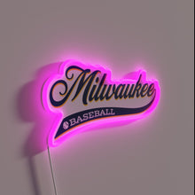 Load image into Gallery viewer, Vintage-style retro script Milwaukee baseball team name RGB illuminated sign.