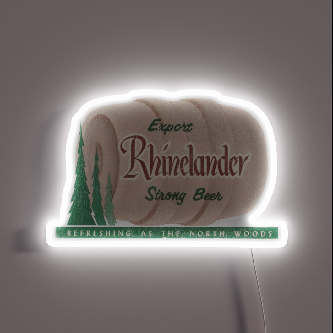 Vintage retrofuturistic RGB neon sign advertising defunct Rhinelander Beer brewery