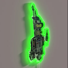 Load image into Gallery viewer, Metallic robot with glowing red eyes holding a beer mug