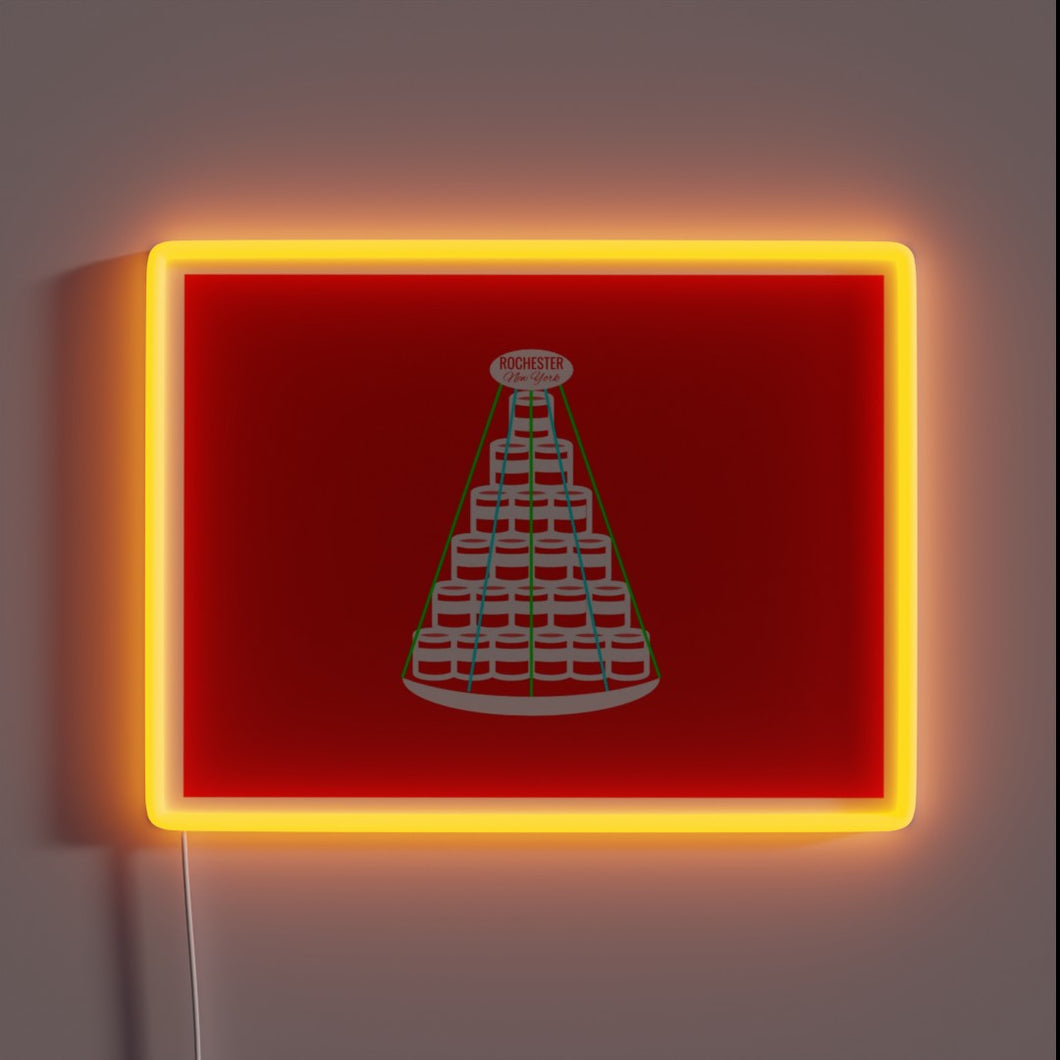 Rochester Christmas Keg Tree LED Sign with Color-Changing Neon Lights.