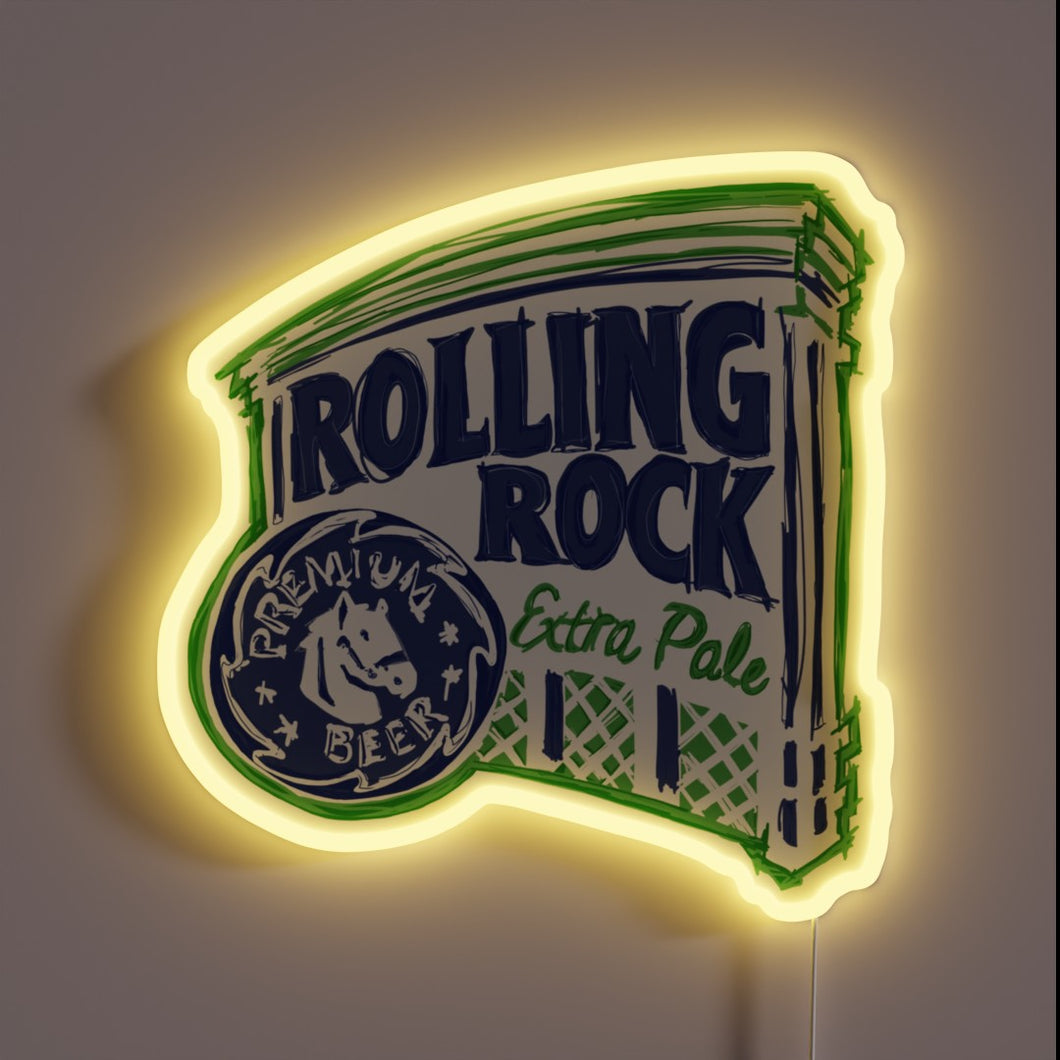 Rolling Rock beer neon sign.