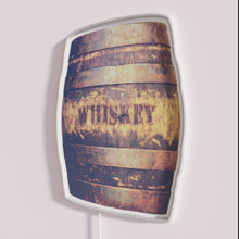 Load image into Gallery viewer, Rustic American whiskey barrel themed LED neon signage decor accent.