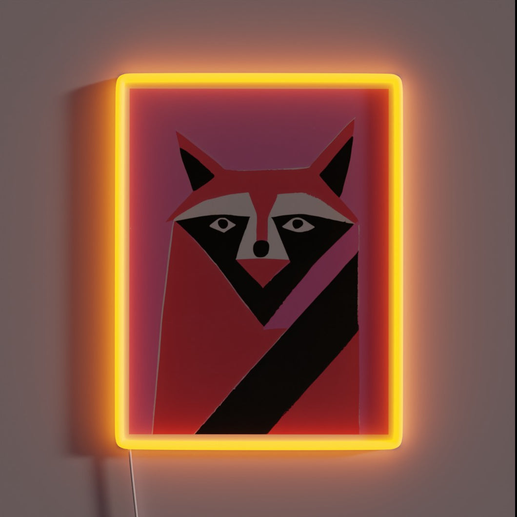 Vibrant woodland scene featuring a raccoon in retro color hues