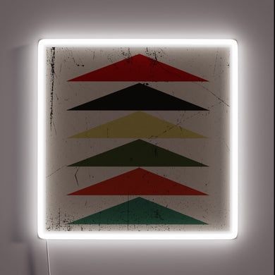 Vibrant neon triangle decor with rustic charm and modern glow.