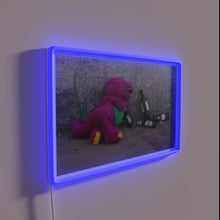Load image into Gallery viewer, Whimsical nostalgia for kids at heart with sad Barney glow