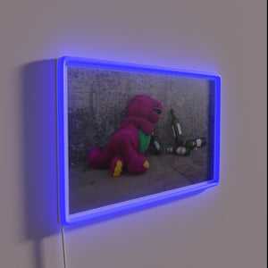 Whimsical nostalgia for kids at heart with sad Barney glow