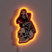 Load image into Gallery viewer, Salty Dog Pinup Girl RGB neon sign, front view lit, printed on acrylic