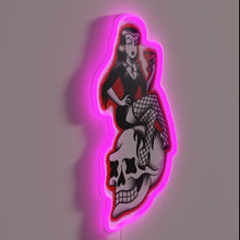 Load image into Gallery viewer, Salty Dog Pinup Girl RGB neon sign, side view lit showing the depth of the acrylic sign