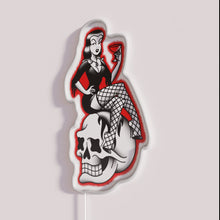 Load image into Gallery viewer, Salty Dog Pinup Girl RGB neon sign, side view with lights off showing acrylic backing and LED tube