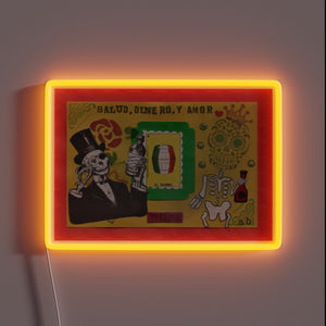 Vibrant RGB Lighting Illuminates Salud Dinero y Amor Skull Design