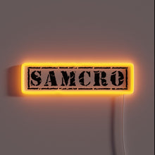 Load image into Gallery viewer, Glowing neon &#39;SAMCRO&#39; logo in vibrant rainbow RGB colors