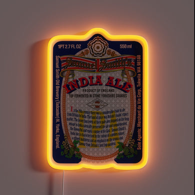 Vintage Samuel Smith's India Ale branding in vibrant RGB neon light