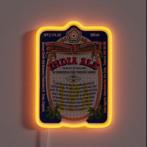 Vintage Samuel Smith's India Ale branding in vibrant RGB neon light
