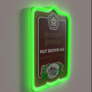 Authentic Nut Brown Ale label in vibrant RGB neon glow.