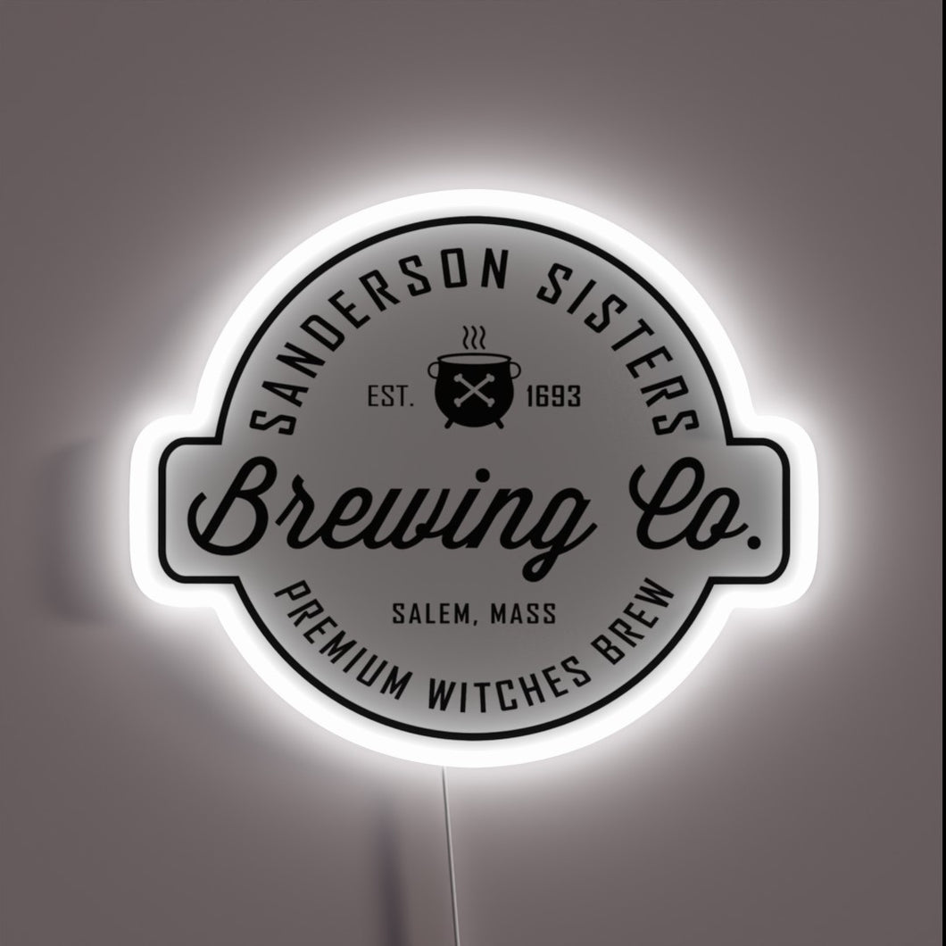 Sanderson Sisters Brewing Co. – a fictional Halloween-themed brand inspired by *Hocus Pocus*, referencing the Sanderson witches from Salem, 1693.