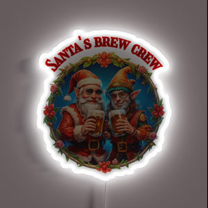 RGB neon bar decoration featuring Santa's festive holiday beer crew