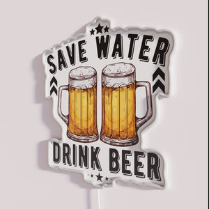 RGB Neon 'Save Water Drink Beer' Quirky Pub Sign for Bars