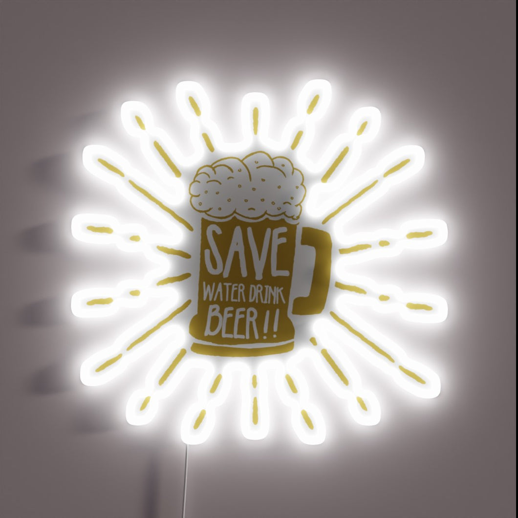 Colorful RGB LED sign promoting eco-friendly beer and water choice