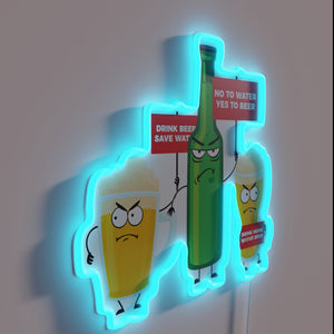 Witty water conservation reminder with colorful LED beer signage ambiance