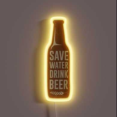 Colorful motivational wall decor reminding to save water drink beer