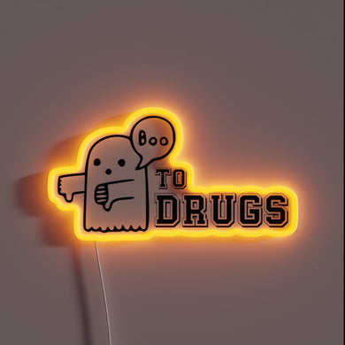 Anti-drug message in vibrant RGB neon light signage artwork.