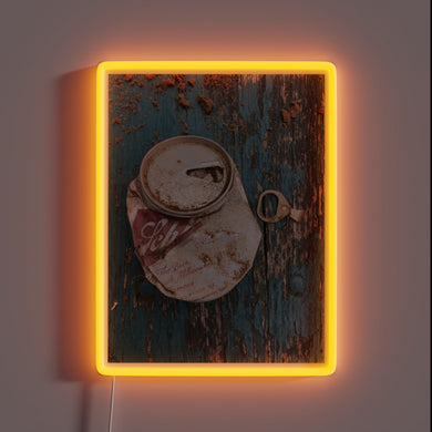 Vibrant LED light art featuring iconic Schlitz beer can design